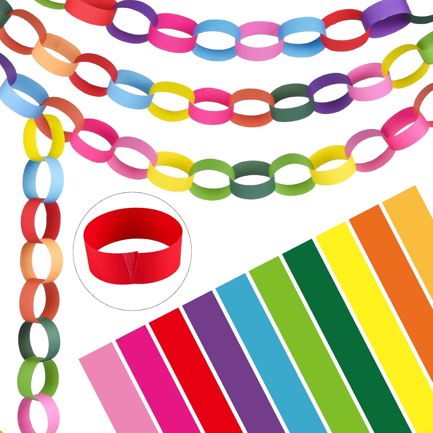 Morcheiong 300 Paper Chains Bright Color Paper Strips for Crafting DIY and Part