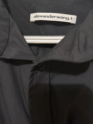 Abito Alexander Wang 2 nero davanti twist camicia vestito off-kilter bottoni cotone - Foto 3 di 10