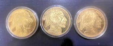 Lot of 3 Collectors 2012 - 1 Oz Gold plated Indian Head Buffalo Coin (COPY)