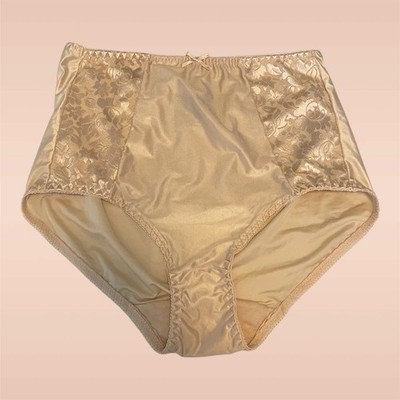 Bali Panties Brief Nylon Shiny Glossy Beige Lingerie Glam Sissy Women's 7 Large