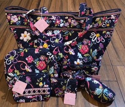 Vera Bradley Ribbons Makeup Bag Wallet Eyeglass Case Grand Tote Lot Of 7 New Tag