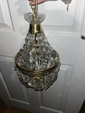 French Vintage Tent and Bag Chandelier Brass and Glass Crystal Light Chandelier