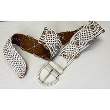 Linea Pelle Ivory Women\'s Waist Belt with Gold-Tone Braided Buckle Size Medium Linea Pelle White Belts for Women for sale | eBay main image 2