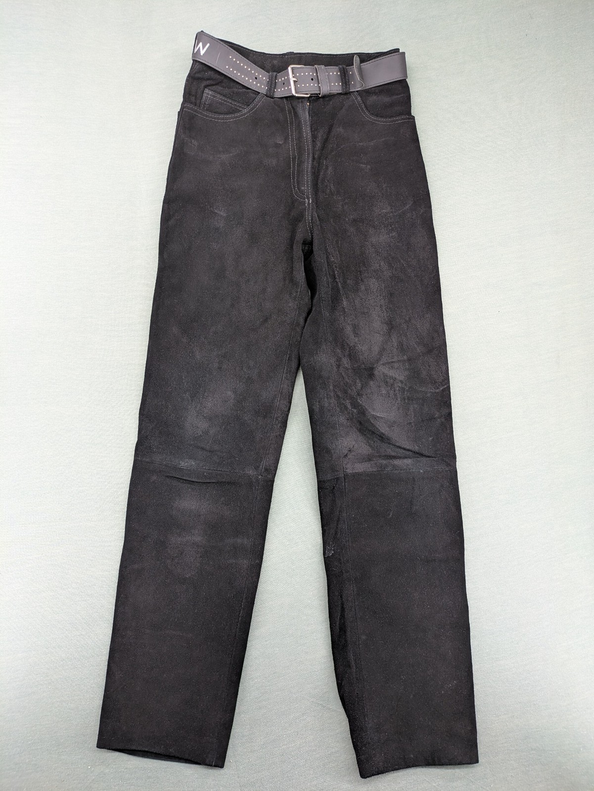 Borderland Damen Wildleder Lederhose Größe 10 Schwarz Hoher Bund Vintage Hose