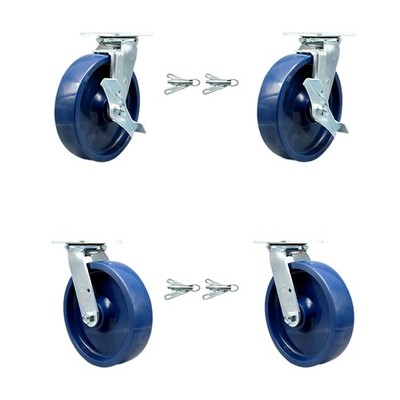 8 Inch Solid Polyurethane Caster Set with Roller Bearings 4 Swivel Lock 2 Brake