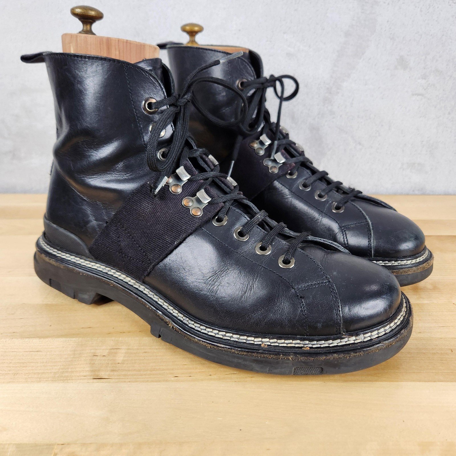 Prada Combat Boots Mens 10 Black Leather Lug Sole Hiking Made Italy Designer-image