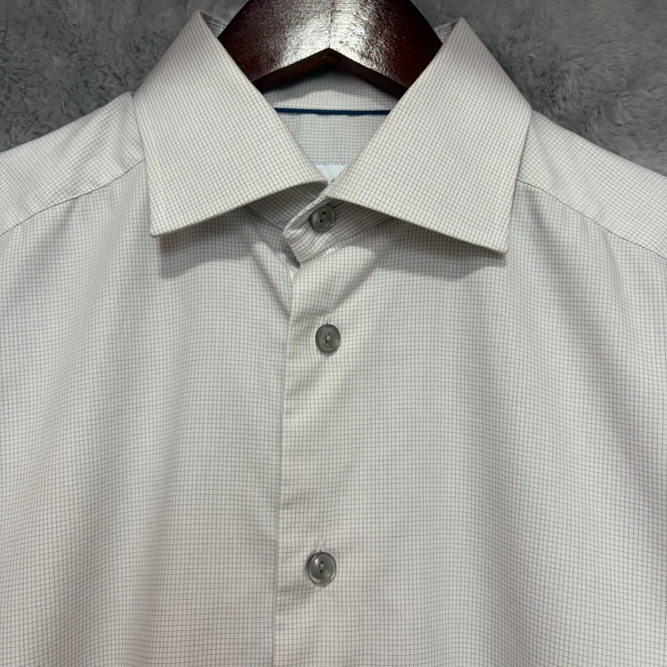 Camisa de vestir Eton ajustada para hombre 15 38 100 % algodón micro rejilla cuadros negocios Foto 3 de 4