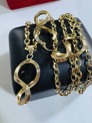 Neu 18K 750 Gold Fuchsschwanz Kette Infinity Ohrring & Halskette 18'' lang 3,2 mm 6,5 g