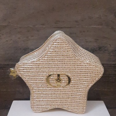 Christian Dior Star Shape Gold Glitter Limited Edition Clutch Zip Pouch Women