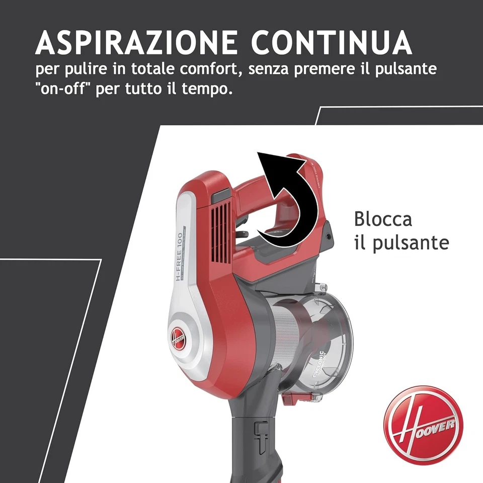 Hoover HF122RH 011 0,9L Scopa Elettrica Senza Filo - Argento/Rosso - Immagine 4 di 4