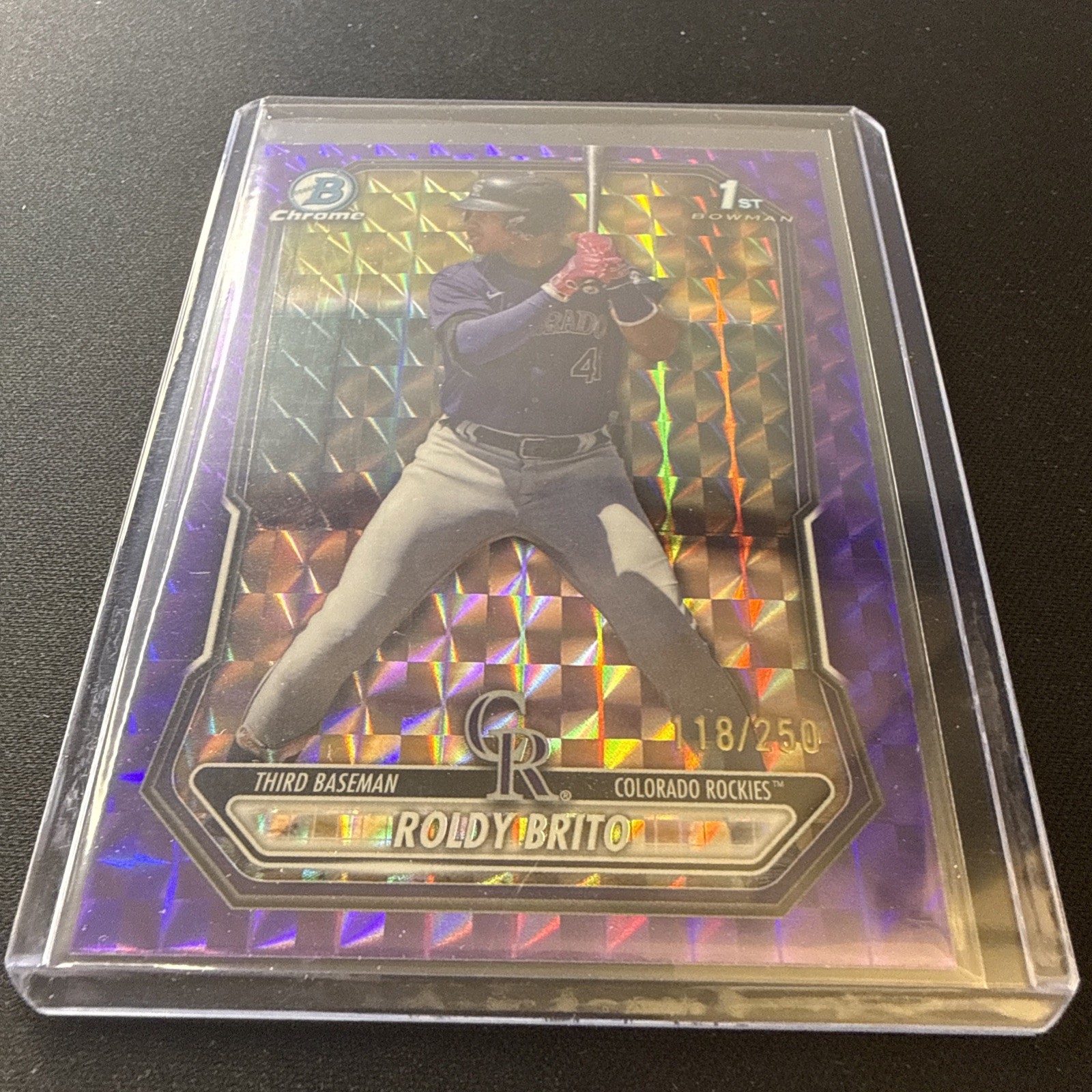 2026 Bowman Chrome Roldy Brito #BCP-21 Purple Geometric /250 Rockies view 8