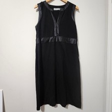 Liz Claiborne Womens Black Sleeveless Sheath Dress Satin Trim Size 12 Ponte Knit