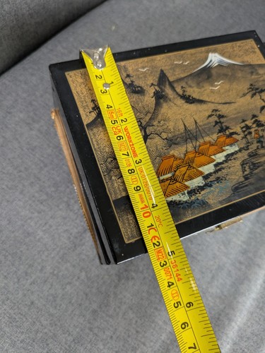 Antike japanische orientalische Schmuckschatulle aus Holz Vintage handbemalt Spieluhr - Bild 10 von 11
