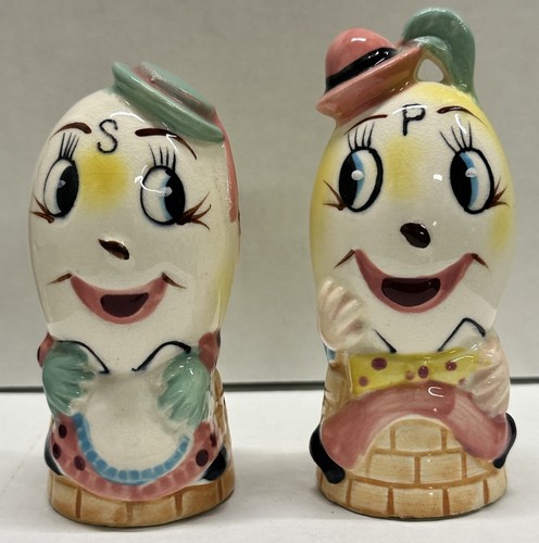 VTG 1950s Humpty Dumpty Enesco Salt & Pepper SHAKERS Anthropomorphic Kitschy