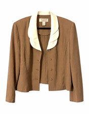 Jones New York Dress Women's Taupe/White Collared Button Short Blazer, 16