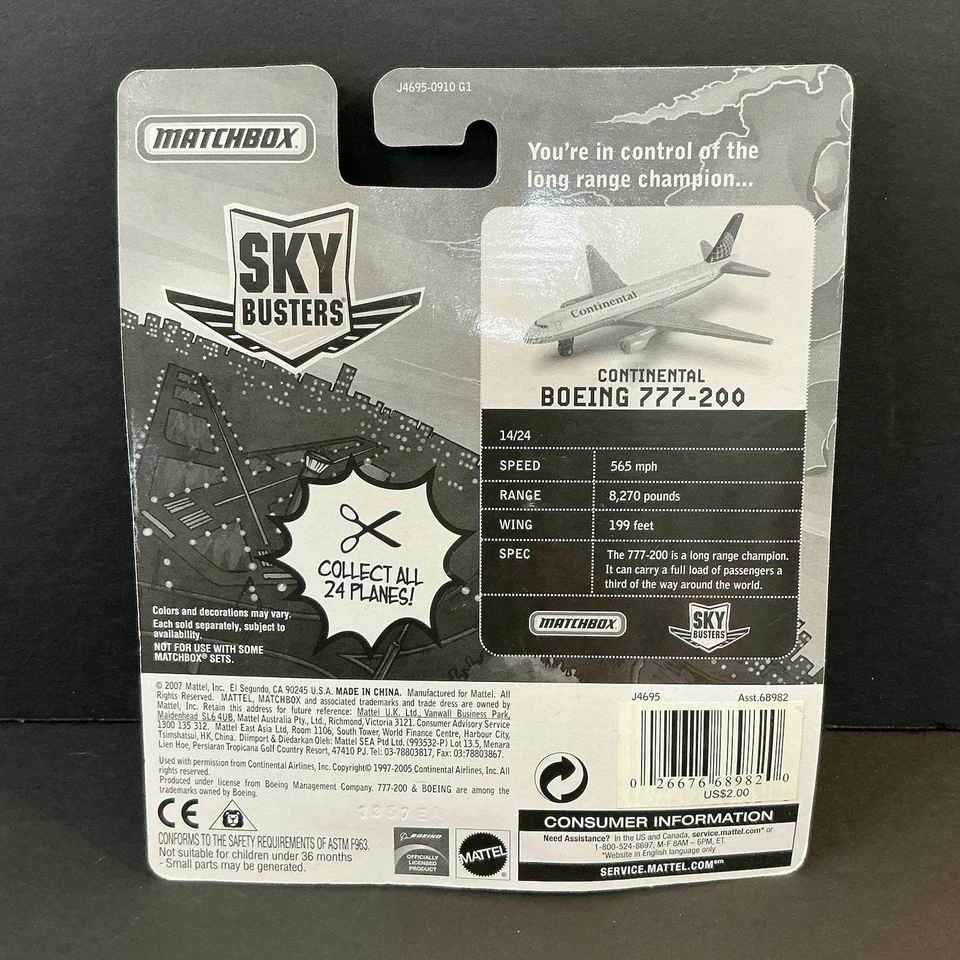 MATCHBOX 2007 SKY BUSTERS CONTINENTAL BOEING 777-200 14/24 J4695 MBX METAL - Image 2 of 2