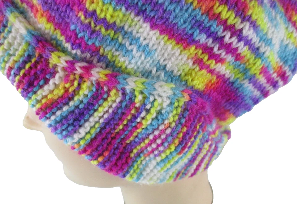 Ручной работы радуги вязаный Beanie с глубокий розовый помпон помпон ретро цвет поп зимняя шляпа - Изображение 4 из 4