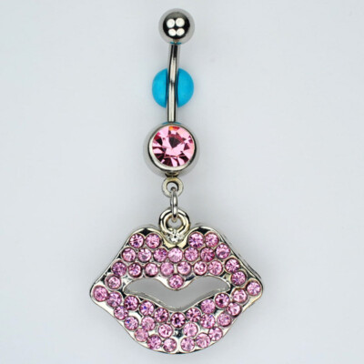 LIPS Dangle Belly Button Ring PINK Kiss Smooch Valentines Navel Jewelry (D25)