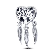 MULA European Hollow Tree Life Feather Charm For Bracelet 925 Sterling Silver