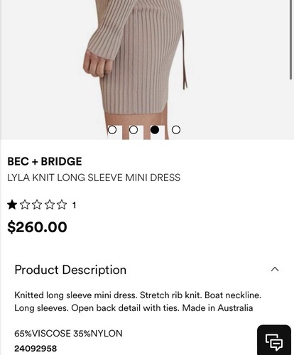BEC & BRIDGE Lyla Long Sleeve Knit Mini Dress Sz 6 Brown - Picture 6 of 8