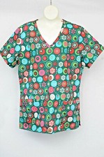 SB Scrubs Green Holiday Christmas Ornament Snowflake V-Neck Top Womens S NWT