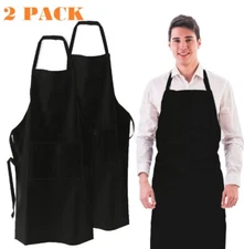 2 Pack Waterproof Chef Apron Black Catering Cooking Kitchen Butcher with Pocket