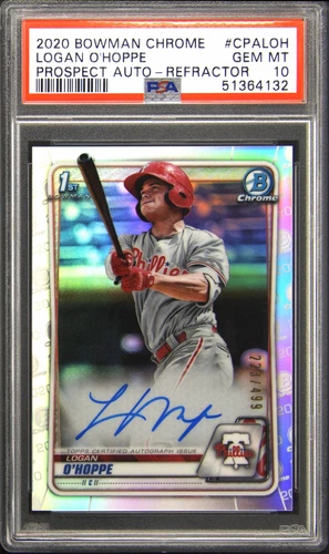 2020 BOWMAN CHROME PROSPECT AUTOS REFRACTOR 1ST LOGAN O'HOPPE #/499 PSA 10 AUTO