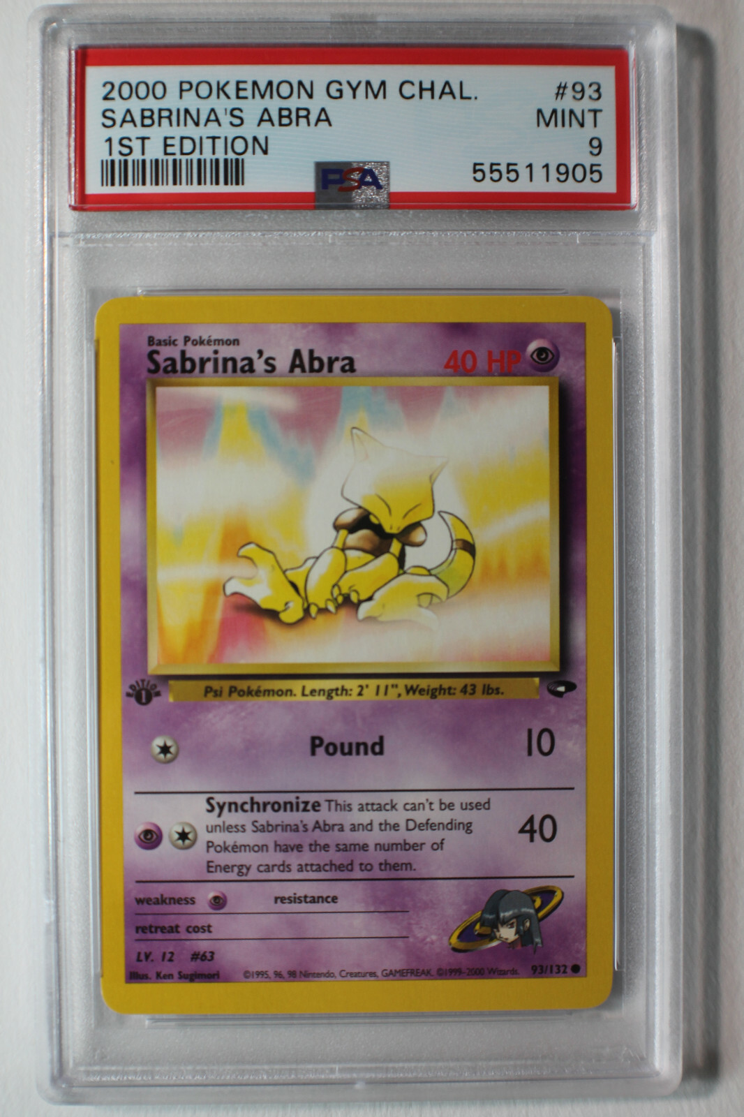 2000 POKEMON GYM CHALLENGE 93 SABRINA'S ABRA PSA 9 MINT 1ST EDITION o5