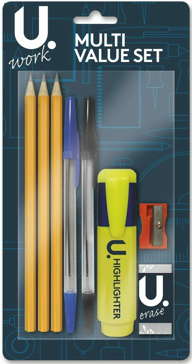 Back to School Office Value Stationery Set Pen Pencil Sharpener Eraser Highlight