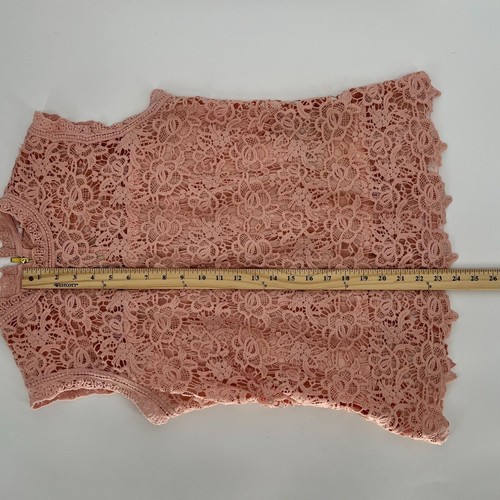 Nanette Lepore Womens Lace Sleeveless Top Size L Pink Floral Mock Neck Back Zip - Picture 10 of 11