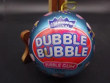 Vtg Double Bubble Gum Blue Tin Opens Christmas Ornament Ball Gift Collectible