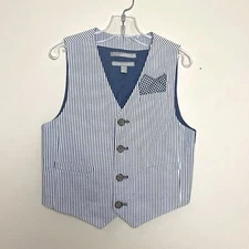 Nordstrom Size 5 Suit Vest Blue White Striped Pocket Square Formal Wedding Boys