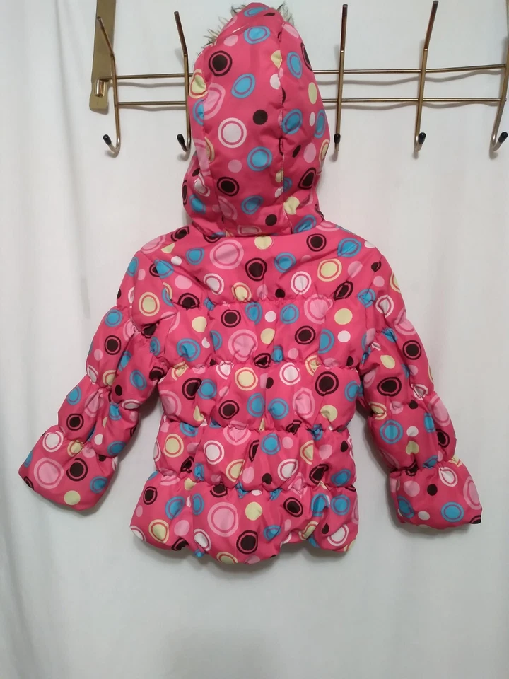 Abrigo con Capucha Hinchado Rothschild Niñas 2T Rosa Caliente Con Círculos Multicolores Foto 3 de 4
