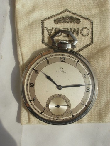 Omega steel cal.37,5 L-15 P men's N 8461666 two tone dial vintage pocket watch