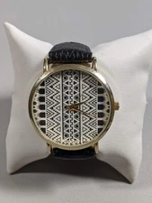 Geneva Platinum Round Gold Tone Case 40 mm Black Band Watch 