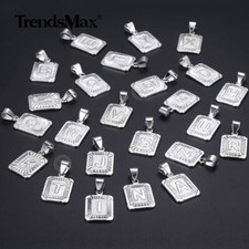 White Gold Filled Initial Letter A-Z Pendant Charm Only Rectangle Shape 