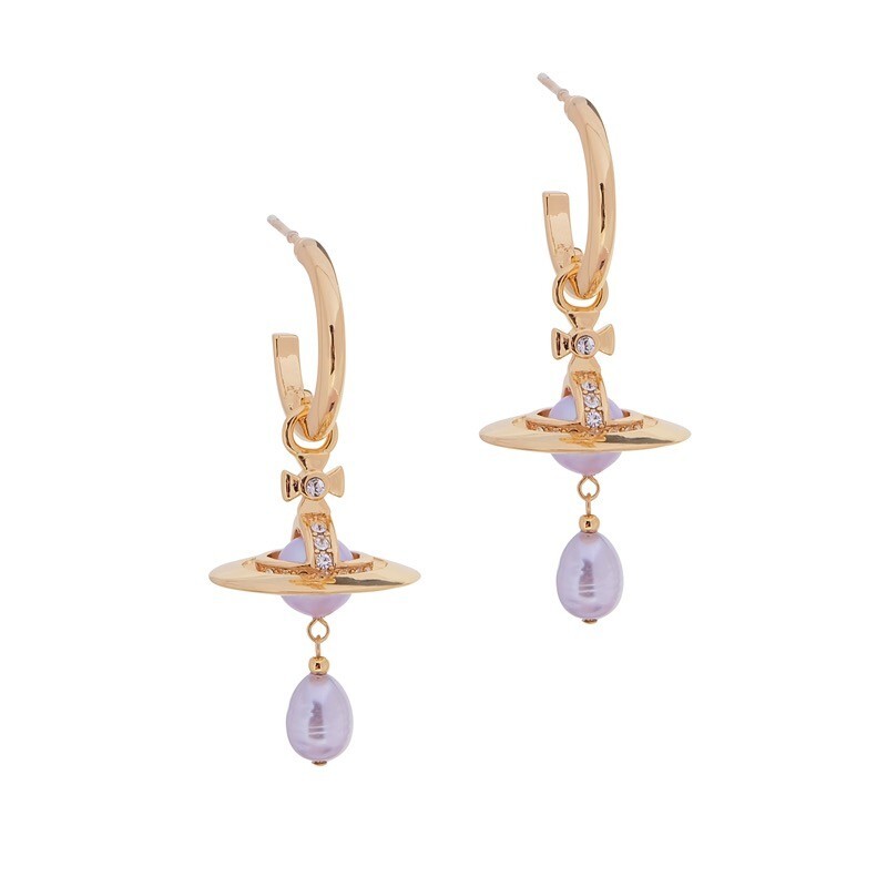 Vivienne Westwood Aleksa Gold Lavender Drop Earrings New In Box