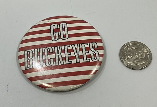Vintage GO BUCKEYES Red Stripe Button Pin Pinback - 第 1/2 張圖片