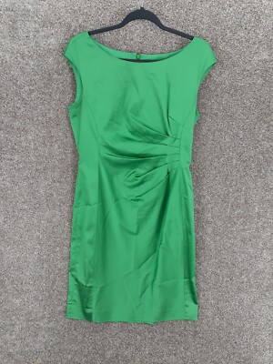 Lauren Ralph Lauren Dress Womens 12 Green Cap Sleeve Sheath Satin Ruched  Waist