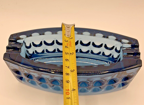 Vintage Czech Blue Pressed Glass Ashtray by Rudolf Jurnikl Sklo Union 1963s - Picture 7 of 19