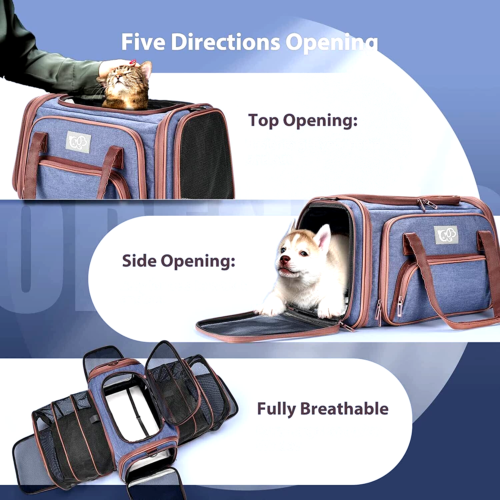 TSA Airline Approved Large Pet Travel Carrier 4 Sides Expandable Cat Dog Bunny - Picture 1 of 7