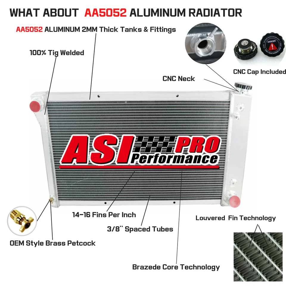 3 Row Aluminum Radiator for GMC 35/3500 K15/K1500 Pickup Truck 1968-1972 Jimmy - Image 2 of 4