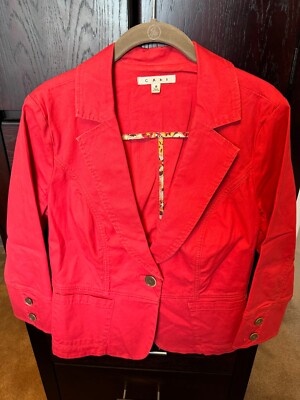 CAbi #310 Power Pink Coral Twill Cotton Blazer Jacket Button Soft Women 8 NICE