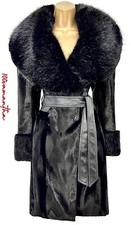 New Karen Millen Uk 12 Signature Pony Fur Collar Belted Coat In Black