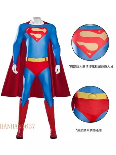 DC 1978 Superman Cosplay Bodysuit Jumpsuit Cloak Costume Halloween Adults Kids - Picture 4 of 17