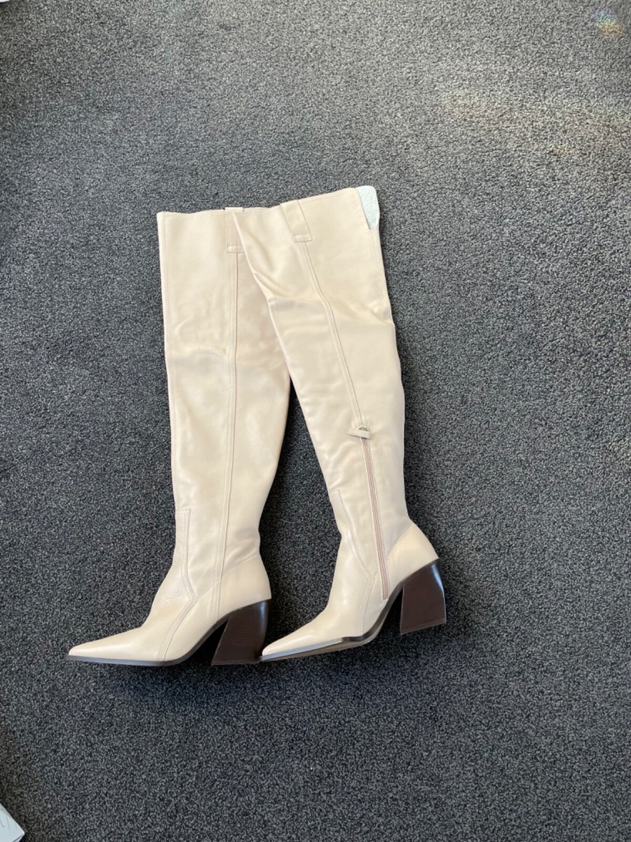 Topshop IDOL BRAVE Leather Ecru Western Boots Size 6/39 US RRP