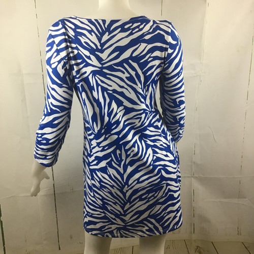 Keylime & Pink Womens Blue/White 3/4 Sleeve Animal Print Swim Coverup Dress Sz.L - Picture 6 of 11