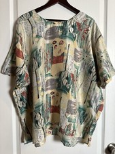 Vintage Oscar De La Renta Expressions 100 Silk Blouse Multicolor Abstract EUC