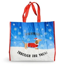 Reusable Shopper Tote Bag 20.5 inches X 17.7 inches Dachshund Through the Snow