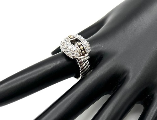 Diamonique Sterling Silver Two-tone Cubic Zirconia Buckle Ring. Size 7 - Picture 4 of 4